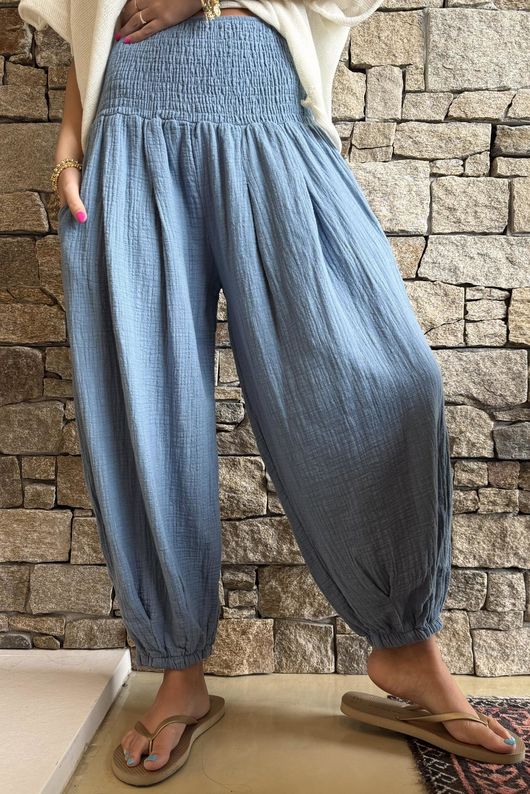 Annie Cushion Cotton Cuff Barrel Pant Denim